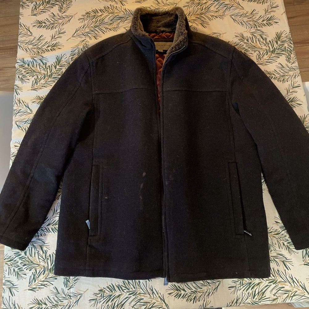 Marc New York Mens Wool Blend Fur Trim Jacket Vintage Winter Coat